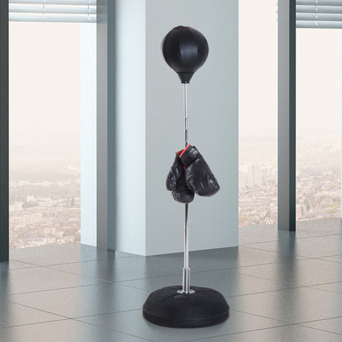 Saco de Boxe de Pé Punching Ball com Altura Ajustável em 4 Níveis 126-144 cm Base Preenchível e Luvas de Boxe para Adultos e Adolescentes Preto