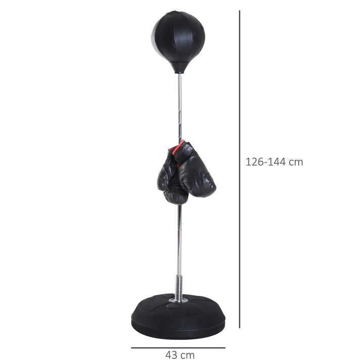 Saco de Boxe de Pé Punching Ball com Altura Ajustável em 4 Níveis 126-144 cm Base Preenchível e Luvas de Boxe para Adultos e Adolescentes Preto