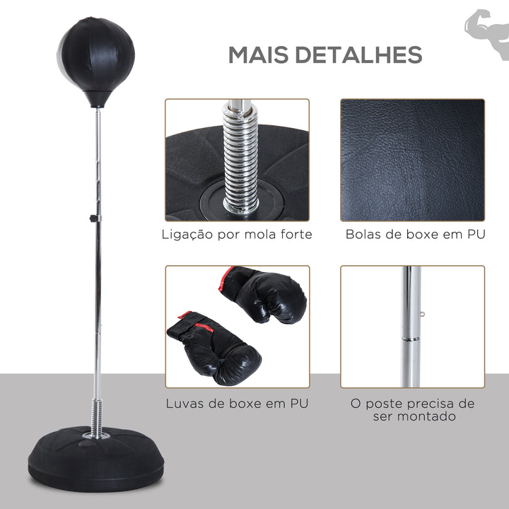 Saco de Boxe de Pé Punching Ball com Altura Ajustável em 4 Níveis 126-144 cm Base Preenchível e Luvas de Boxe para Adultos e Adolescentes Preto