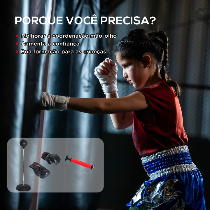 Saco de Boxe de Pé Punching Ball com Altura Ajustável em 4 Níveis 126-144 cm Base Preenchível e Luvas de Boxe para Adultos e Adolescentes Preto