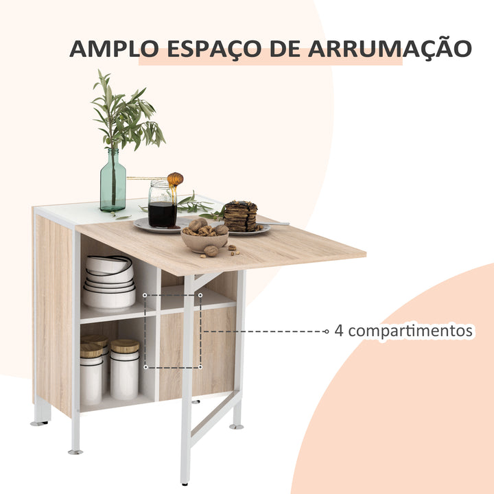 Mesa Dobrável com 4 Prateleiras para sala de Jantar Economiza Espaço 169x62x75 cm Madeira