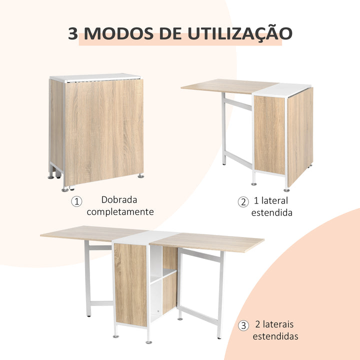 Mesa Dobrável com 4 Prateleiras para sala de Jantar Economiza Espaço 169x62x75 cm Madeira