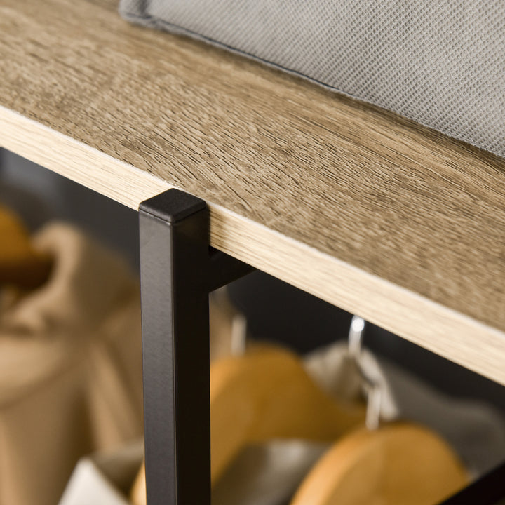 Charriot para Roupas Charriot de Madeira com 4 Prateleiras de Arrumação e Barra para Pendurar Carga Máxima 30kg para Dormitório Entrada 100x46x170,5cm Madeira e Preto