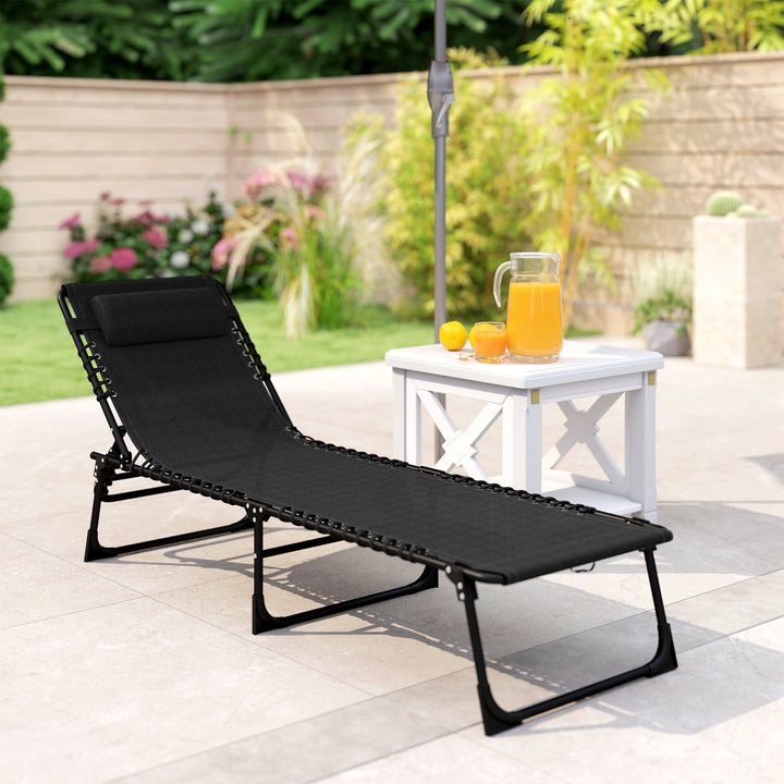 Espreguiçadeira Dobrável e Ajustável em 3 Posições Espreguiçadeira Reclinável de Jardim para Exterior Estrutura de Aço 197x58x76cm Preto