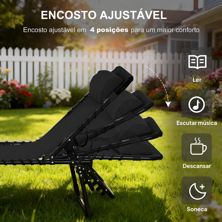 Espreguiçadeira Dobrável e Ajustável em 3 Posições Espreguiçadeira Reclinável de Jardim para Exterior Estrutura de Aço 197x58x76cm Preto