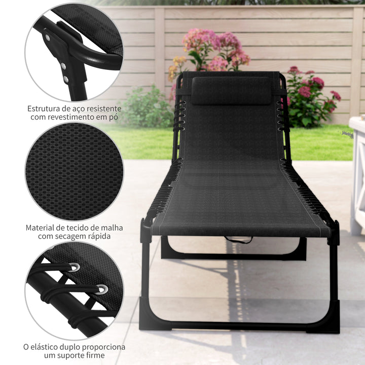 Espreguiçadeira Dobrável e Ajustável em 3 Posições Espreguiçadeira Reclinável de Jardim para Exterior Estrutura de Aço 197x58x76cm Preto