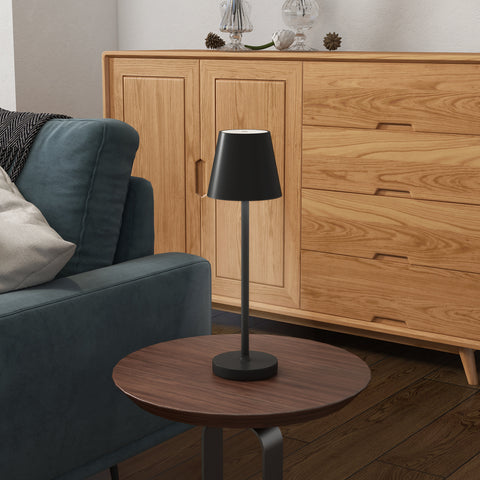 Candeeiro de Mesa com Luzes LED Candeeiro de Mesa Sem Fios Recarregável por USB-C 3 Cores Ecrã de Acrílico para Quarto Sala Ø11,2x36,5 cm Preto