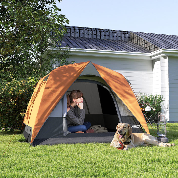 Tenda de Campismo para 2-4 Pessoas Tenda de Campismo Dobrável com Porta Janelas de Malha Bolsa Gancho e Bolsa de Transporte Impermeável Fácil Instalação para Caminhadas 200x200x135 cm Laranja e Cinza