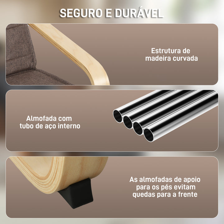 Poltrona de Sala de Estar com Apoio para os Pés Ajustáveis Poltrona para Dormitório Estofada em Tecido com Estrutura de Madeira Carga 120 kg para Escritório Estúdio 66,5x94x100 cm Marrom