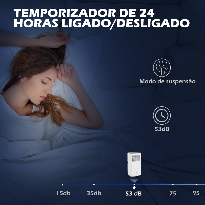 Ar Condicionado Portátil 10000 BTU 2900W Arrefecedor Ventilador Desumidificador 5 em 1 com Controlo Remoto Ligado/Desligado Temporizador 24h para Quarto 22m² 33x28x70,4 cm Branco