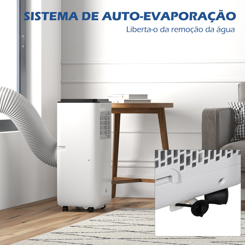 Ar Condicionado Portátil 10000 BTU 2900W Arrefecedor Ventilador Desumidificador 5 em 1 com Controlo Remoto Ligado/Desligado Temporizador 24h para Quarto 22m² 33x28x70,4 cm Branco