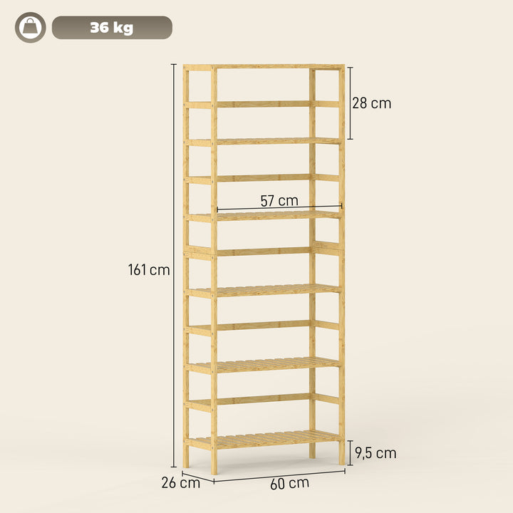 Estante de Bambu de 6 Níveis Estante de Armazenamento Prateleiras Ajustáveis Estante Estreita para Espaços Pequenos Casa de Banho Sala de Estar e Cozinha 60x26x161 cm Madeira