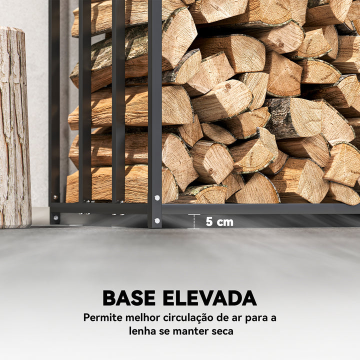 Suporte Metálico para Lenha 140x70x154 cm Suporte para Lenha de Exterior com Capa Impermeável 600D Oxford Estrutura de Aço Capacidade de 300 kg para Jardim Preto