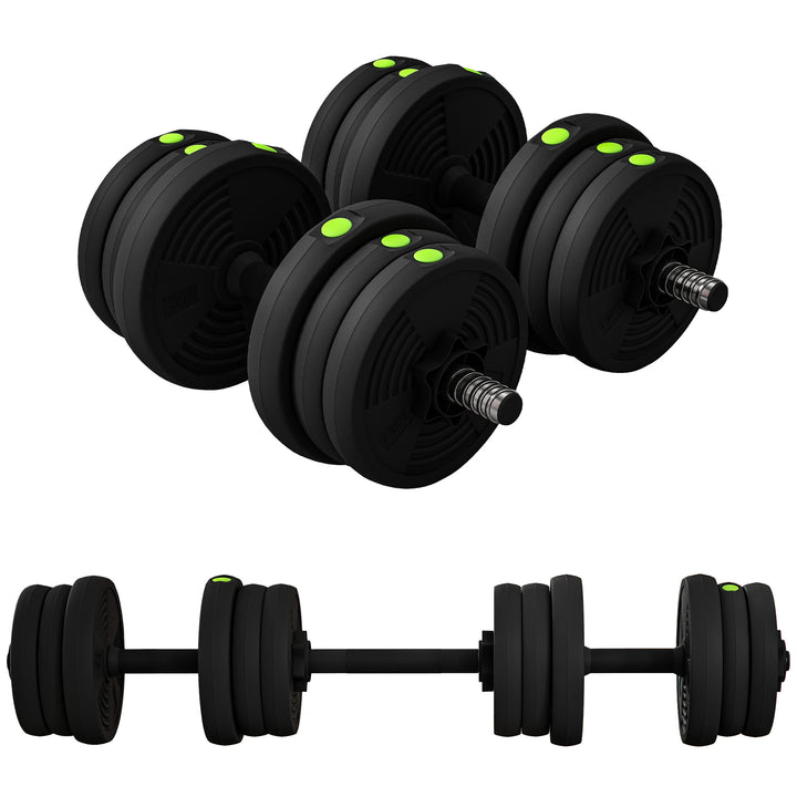 Kit de Halteres 20kg 2 em 1 Jogo de Pesos com Barra de Pesos Pega Antiderrapante para Treino de Força em Casa Ginásio Escritório Preto e Verde