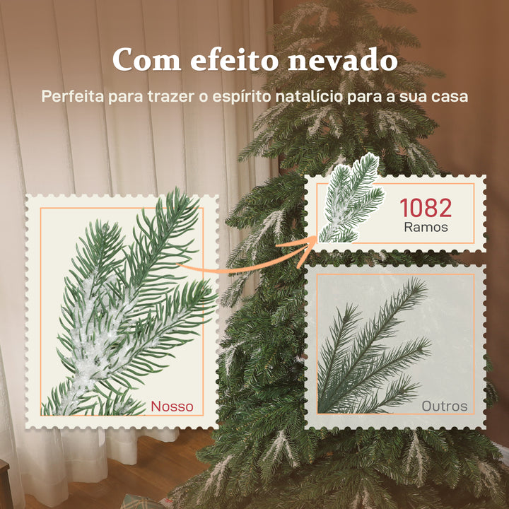 Árvore de Natal Artificial 180 cm Ramos Realistas com Efeito Neve Árvore de Natal com Suporte em Aço Base Dobrável Montagem Rápida Decoração de Natal para Casa Festa Verde