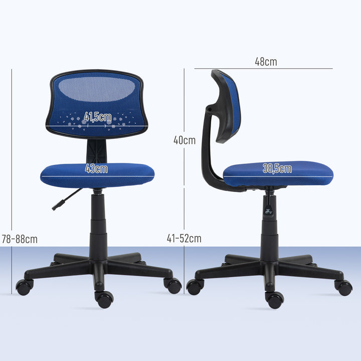 Cadeira de Escritório sem Apoio para os Braços Cadeira de Escritório Giratória com Encosto de Malha Respirável Altura Ajustável Carga 120 kg 43x48x78-88 cm Azul