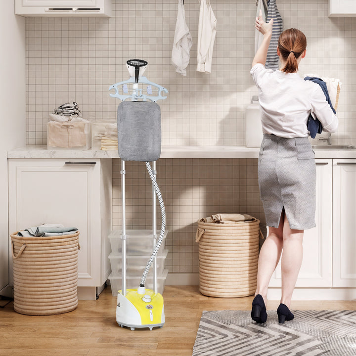 Ferro de Engomar a Vapor para Roupa 1800W Temperatura Ajustável em 11 Níveis Ferro de Engomar Vertical com Barra Dupla Depósito de 2 L Aquecimento em 38s 35x25x47-118,5 cm Amarelo