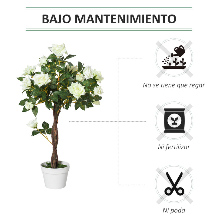 Planta artificial de 90 cm Rosa branca realista com 21 flores e 350 folhas Pote de cimento incluído para interior e exterior