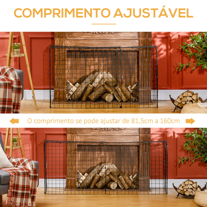 Protetor de Lareira com Comprimento Ajustável Barreira de Segurança para Lareira com Grade de Metal 81,5-160x44x68cm Preto