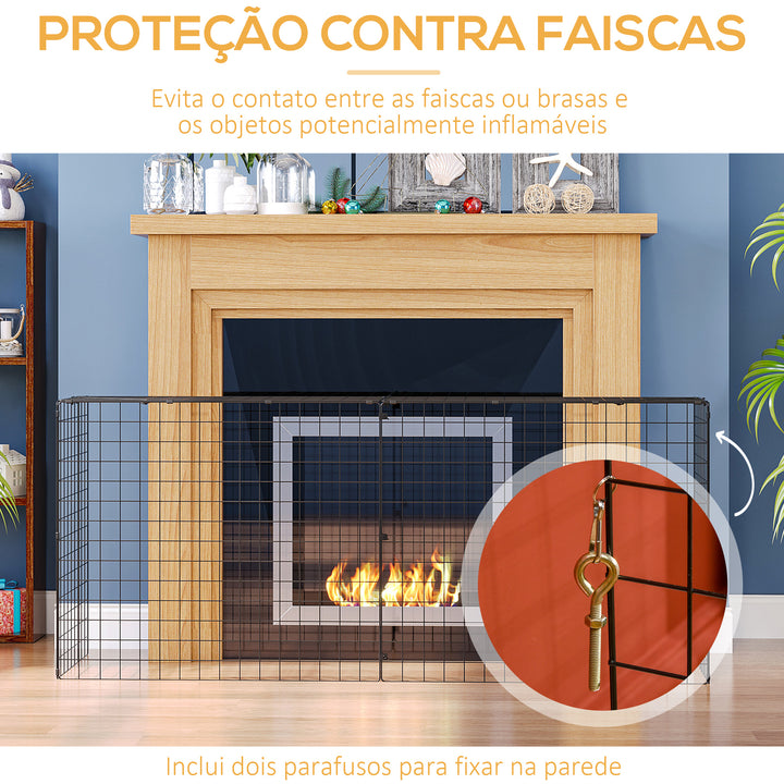 Protetor de Lareira com Comprimento Ajustável Barreira de Segurança para Lareira com Grade de Metal 81,5-160x44x68cm Preto