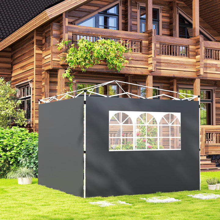 2 Paredes Laterais para Tendas de 295x200 cm Laterais de Substituição para Pavilhão de Tecido Oxford com Janela para Jardim Exterior Festas Cinzento Escuro
