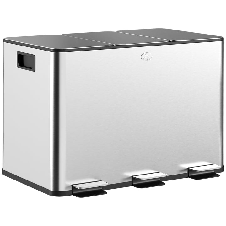Balde de Lixo de Cozinha com 3 Compartimentos 3x10L Cubo de Lixo de Aço Inoxidável com Pedais Tampas com Fechamento Suave e Cubo Amovível para Escritório Cozinha Prata
