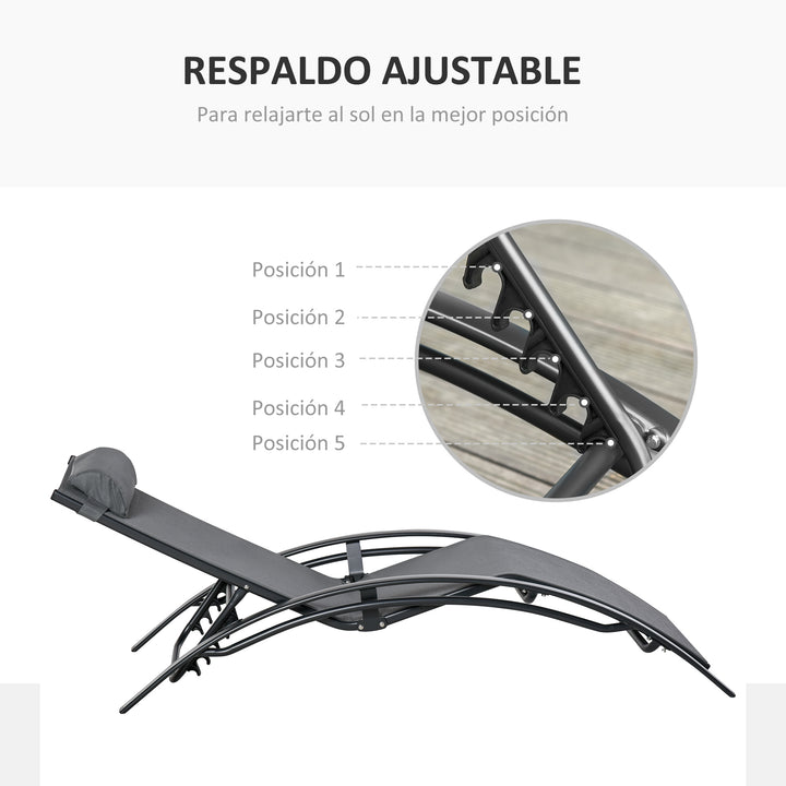 Espreguiçadeira Reclinável com Encosto Ajustável em 5 Posições e Apoio de Cabeça Removível Acolchoado Alumínio Textilene para Varanda Terraço Jardim 171x64x82 cm Cinza