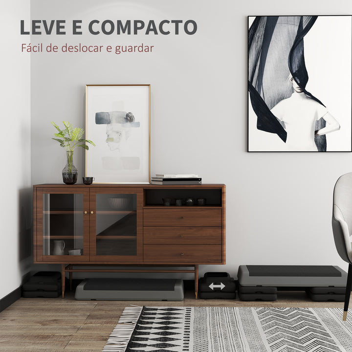 Step de Aeróbica Step para Fitness Antideslizante Altura Regulável 3 Níveis de 10,5/15,5/20,5 cm Capacidade 250 kg para Exercício em Casa Ginásio 77x36x20,5 cm Cinza e Preto