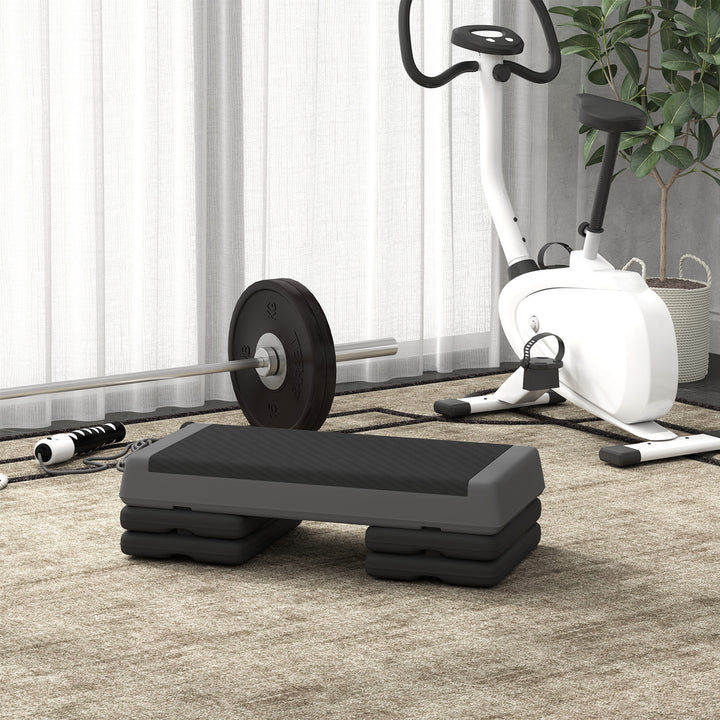 Step de Aeróbica Step para Fitness Antideslizante Altura Regulável 3 Níveis de 10,5/15,5/20,5 cm Capacidade 250 kg para Exercício em Casa Ginásio 77x36x20,5 cm Cinza e Preto
