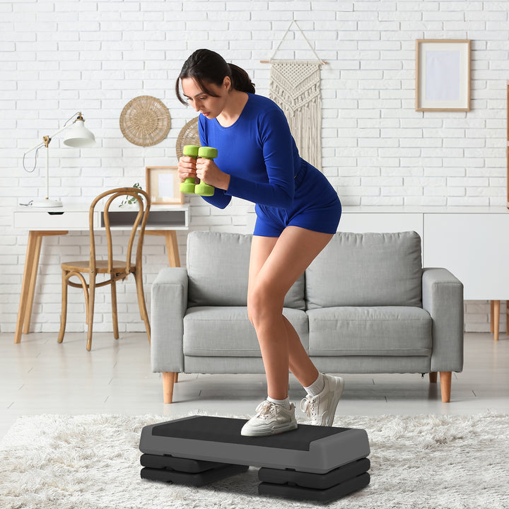 Step de Aeróbica Step para Fitness Antideslizante Altura Regulável 3 Níveis de 10,5/15,5/20,5 cm Capacidade 250 kg para Exercício em Casa Ginásio 77x36x20,5 cm Cinza e Preto