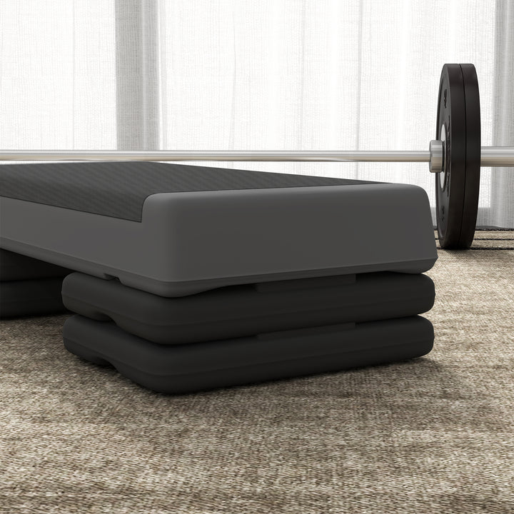 Step de Aeróbica Step para Fitness Antideslizante Altura Regulável 3 Níveis de 10,5/15,5/20,5 cm Capacidade 250 kg para Exercício em Casa Ginásio 77x36x20,5 cm Cinza e Preto