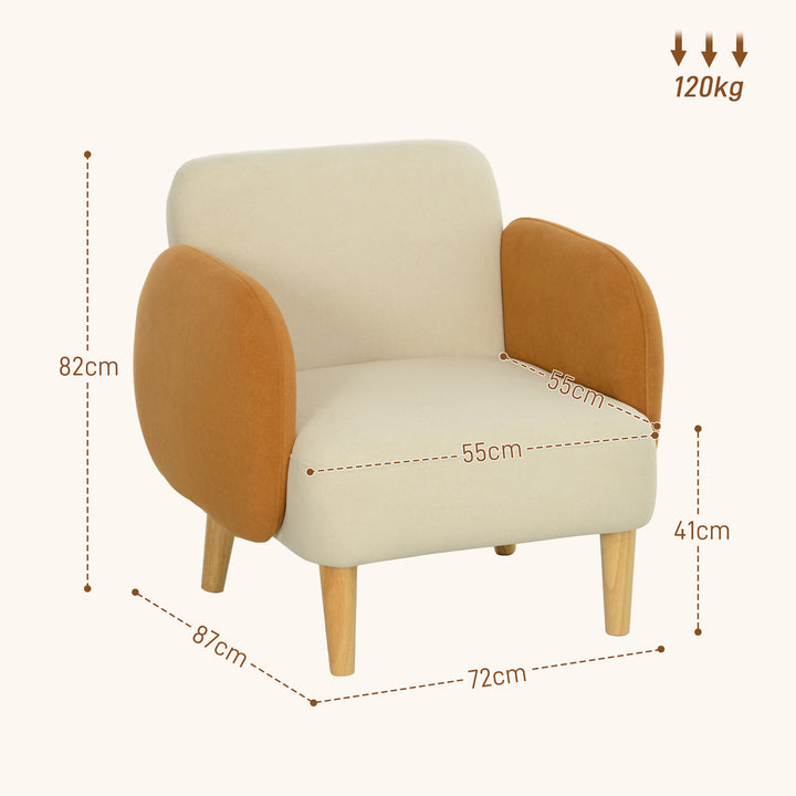 Poltrona Sala de Estar Poltrona Nórdica Poltrona para Dormitório com Apoio para os Braços e Pés de Madeira Sofá Individual Carga 120 kg 72x87x82 cm Bege e Ocre
