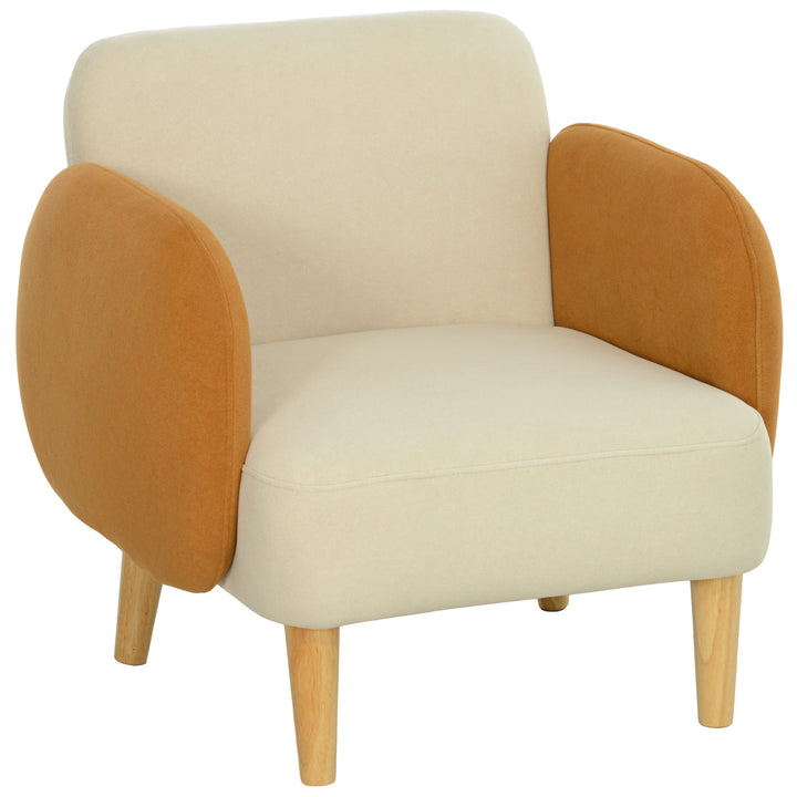 Poltrona Sala de Estar Poltrona Nórdica Poltrona para Dormitório com Apoio para os Braços e Pés de Madeira Sofá Individual Carga 120 kg 72x87x82 cm Bege e Ocre