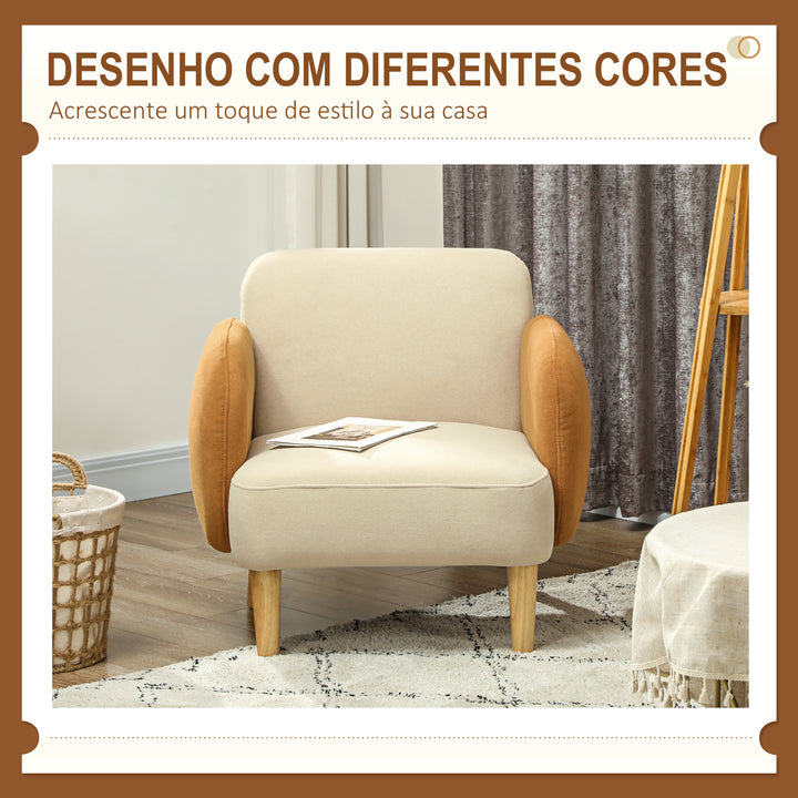 Poltrona Sala de Estar Poltrona Nórdica Poltrona para Dormitório com Apoio para os Braços e Pés de Madeira Sofá Individual Carga 120 kg 72x87x82 cm Bege e Ocre