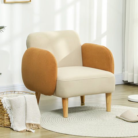 Poltrona Sala de Estar Poltrona Nórdica Poltrona para Dormitório com Apoio para os Braços e Pés de Madeira Sofá Individual Carga 120 kg 72x87x82 cm Bege e Ocre