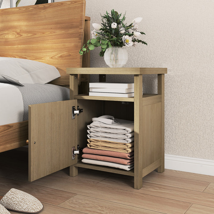 Mesa de Cabeceira com Porta de Vime Mesa de Cabeceira com Prateleira Aberta e Compartimento Móvel Auxiliar para Quarto Sala 40x35x55 cm Madeira