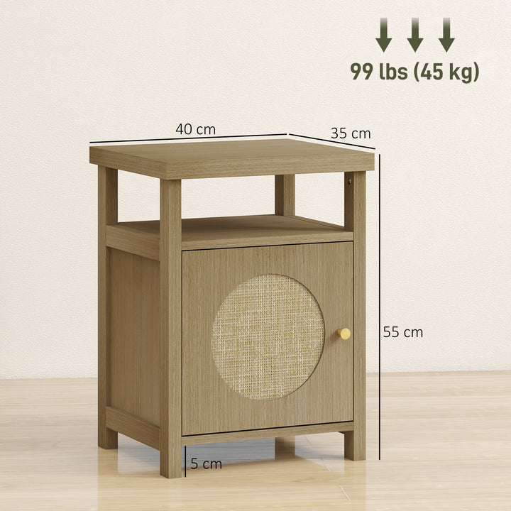 Mesa de Cabeceira com Porta de Vime Mesa de Cabeceira com Prateleira Aberta e Compartimento Móvel Auxiliar para Quarto Sala 40x35x55 cm Madeira