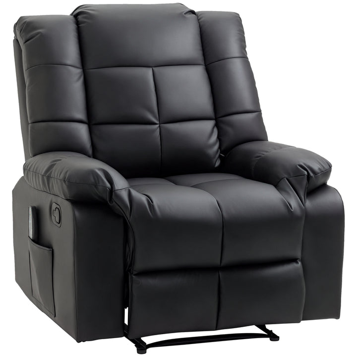 Poltrona de Massagem Poltrona Relax Reclinável com 8 Pontos de Massagem Controlo Remoto Estofada em PU Apoio para Pés Bolso Lateral Poltrona para Sala de Estar Quarto 94x99x99 cm Preto