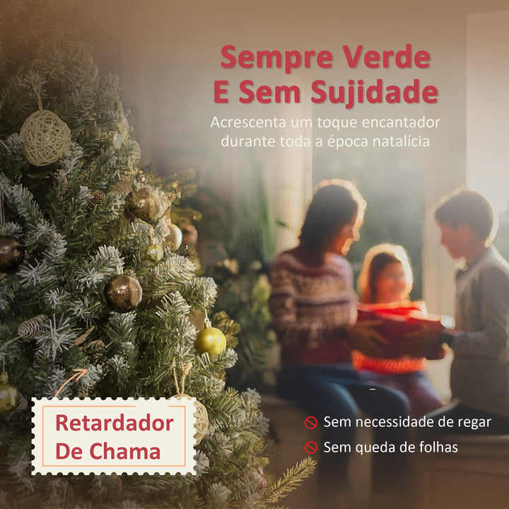 Árvore de Natal Artificial 180 cm Árvore de Natal com 910 Ramos com Efeito Neve 58 Pinhas e Suporte Metálico Dobrável Montagem Fácil para Sala Interior Verde
