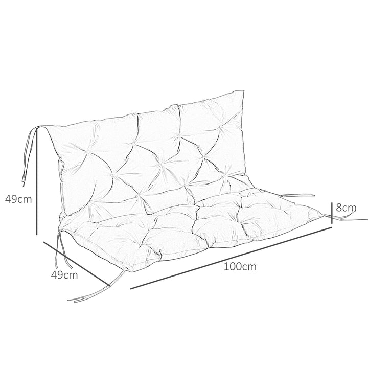 Almofada para Banco com Encosto 100x98x8 cm Almofada de Banco de 3 Lugares com 6 Cordões de Fixação para Jardim Terraço Balcão Exterior Preto