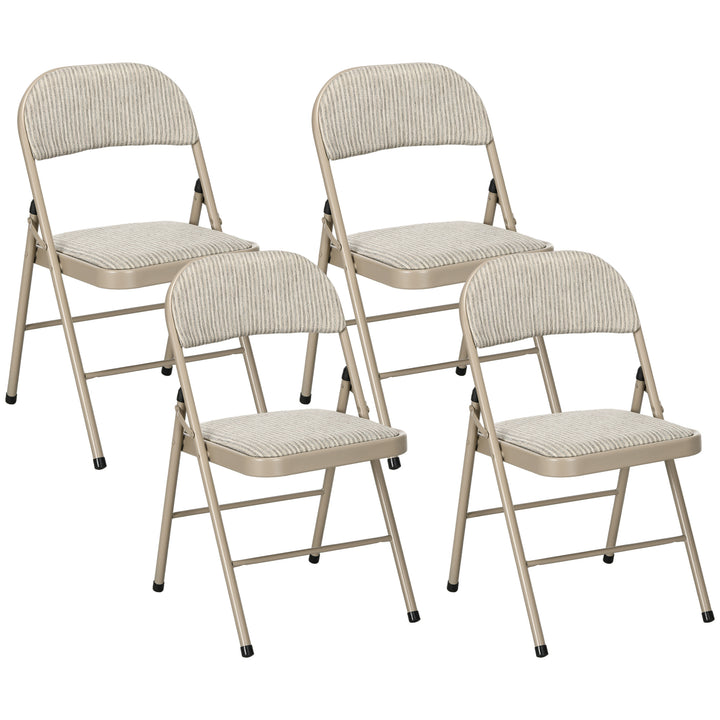 Conjunto de 4 Cadeiras Dobráveis com Encosto e Assento Acolchoado em Linho Sintético e Estrutura em Aço para Sala de Estar Escritório Cozinha 45x46x78 cm Bege