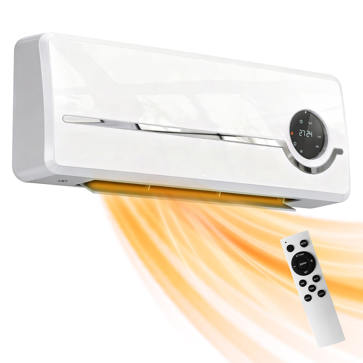 Aquecedor Elétrico de Parede de Baixo Consumo Cerâmico 2000W com 3 Modos Ecrã LED Termostato Regulável Temporizador 24h Oscilação Controlo Remoto e Deteção de Janelas Abertas