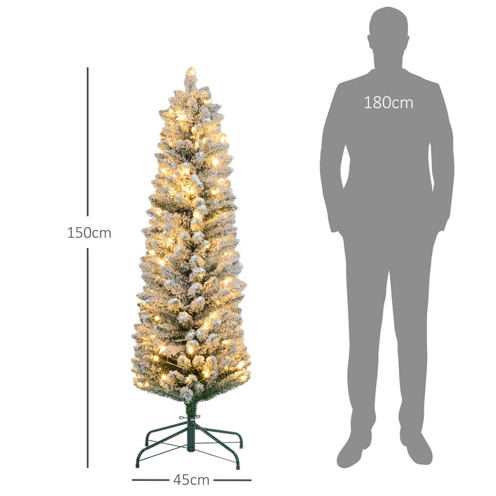 Árvore de Natal Árvore de Natal artificial nevada de 150 cm com 120 luzes LED 263 ramos e suporte metálico Árvore de Natal para sala verde e branca