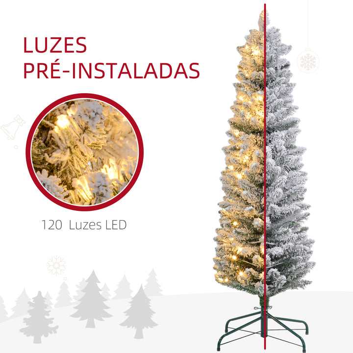 Árvore de Natal Árvore de Natal artificial nevada de 150 cm com 120 luzes LED 263 ramos e suporte metálico Árvore de Natal para sala verde e branca