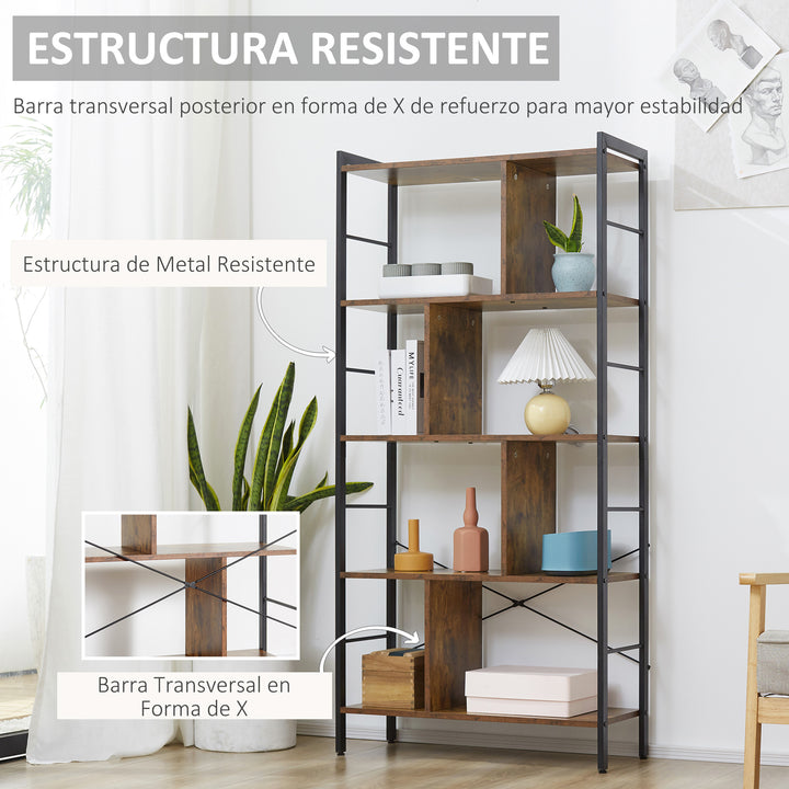 Estante para Livros de 4 Níveis com 8 Compartimentos de Armazenamento Estilo Industrial para Sala de Estar Escritório Dormitório 74x30x157,5cm Marrom Rústico
