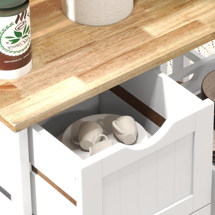 Carrinho de Cozinha com Rodas Carrinho de Serviço Multiuso com 3 Gavetas 2 Prateleiras Abertas e Bandeja para Sala de Jantar Sala de Estar 67x37x85,5cm Branco