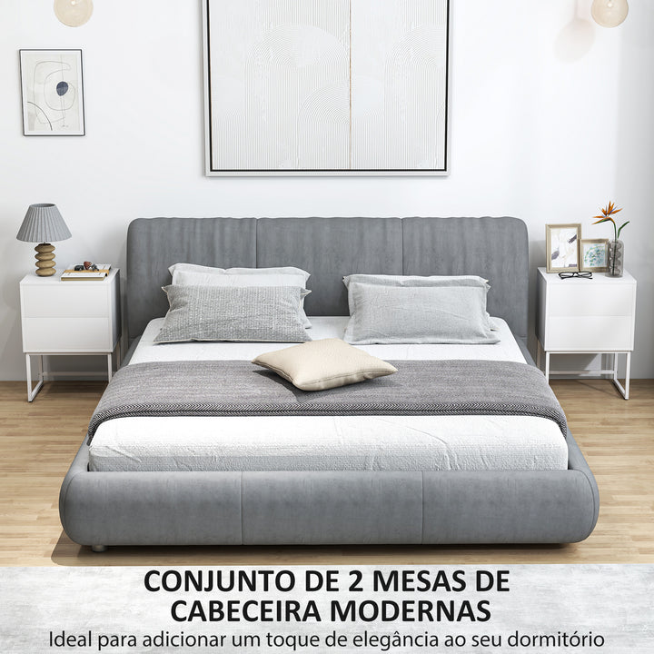 Conjunto de 2 Mesas de Cabeceira Estreitas Mesas de Cabeceira Quarto com 2 Gavetas Abertura por Pressão e Pés de Aço Estilo Moderno 40x30x55 cm Branco