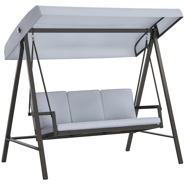 Baloiço de Jardim de 3 Lugares Baloiço de Exterior com Toldo Ajustável Almofadas Removíveis e Estrutura de Aço 200x125x175 cm Cinza