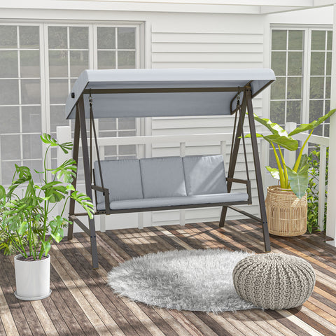 Baloiço de Jardim de 3 Lugares Baloiço de Exterior com Toldo Ajustável Almofadas Removíveis e Estrutura de Aço 200x125x175 cm Cinza