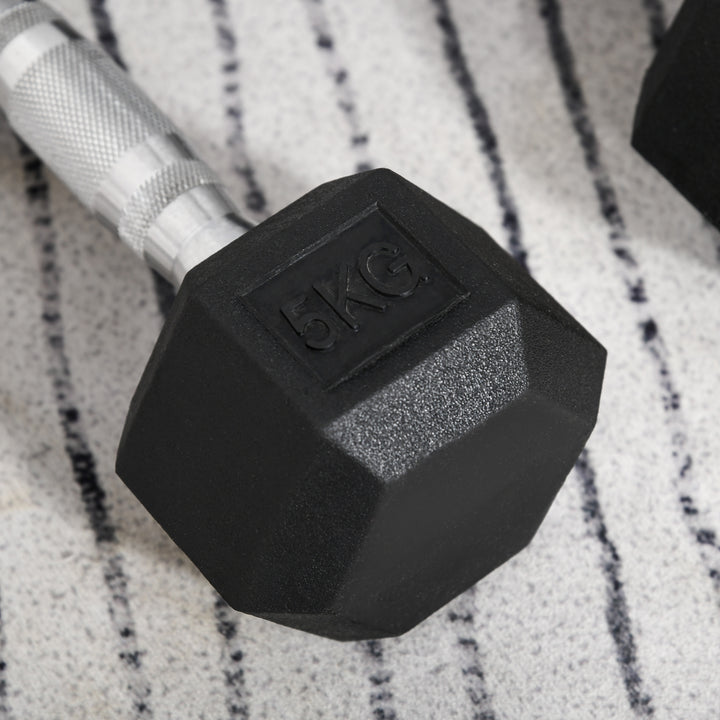Conjunto de Halteres Hexagonais 2 x 5 kg Conjunto de Pesos com Barras de Conexão Kit de Treino de Fitness para Ginásio em Casa